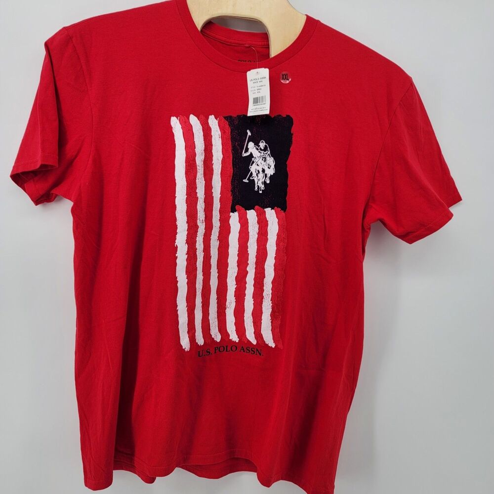 NWT U.S. POLO ASSN. Men's 2XL Red T-Shirt with U.S. Flag Graphic Cotton Top